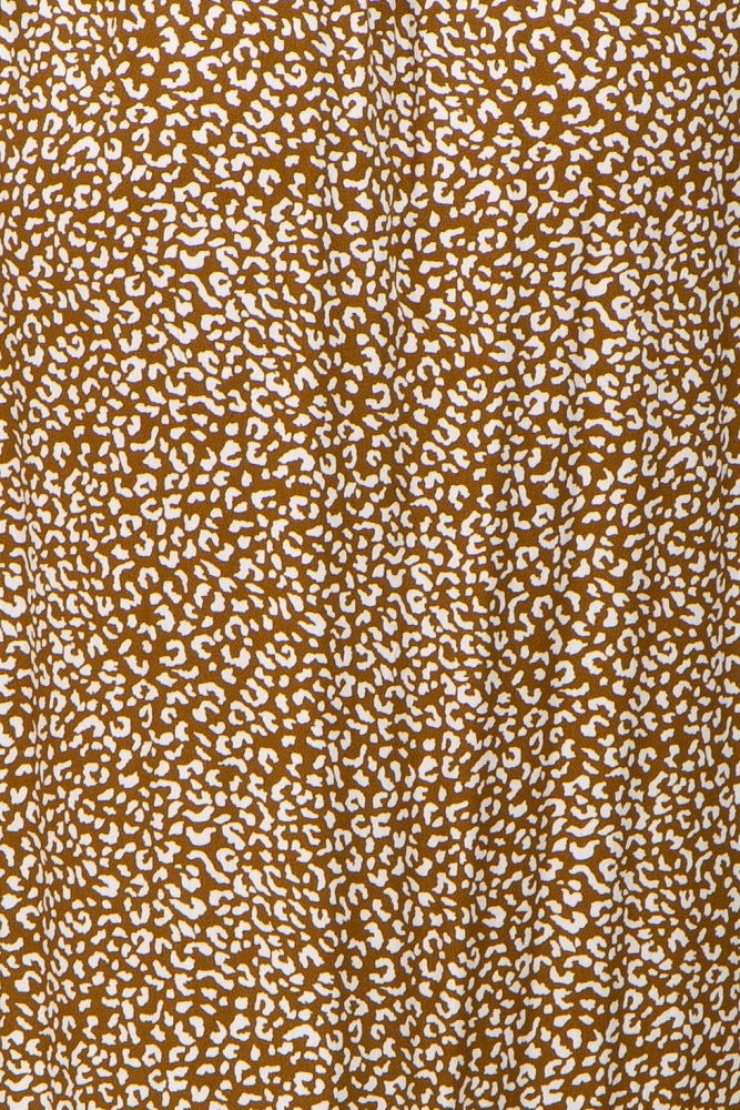 Mocha Leopard Print Square Neck Smocked Maternity Midi Dress