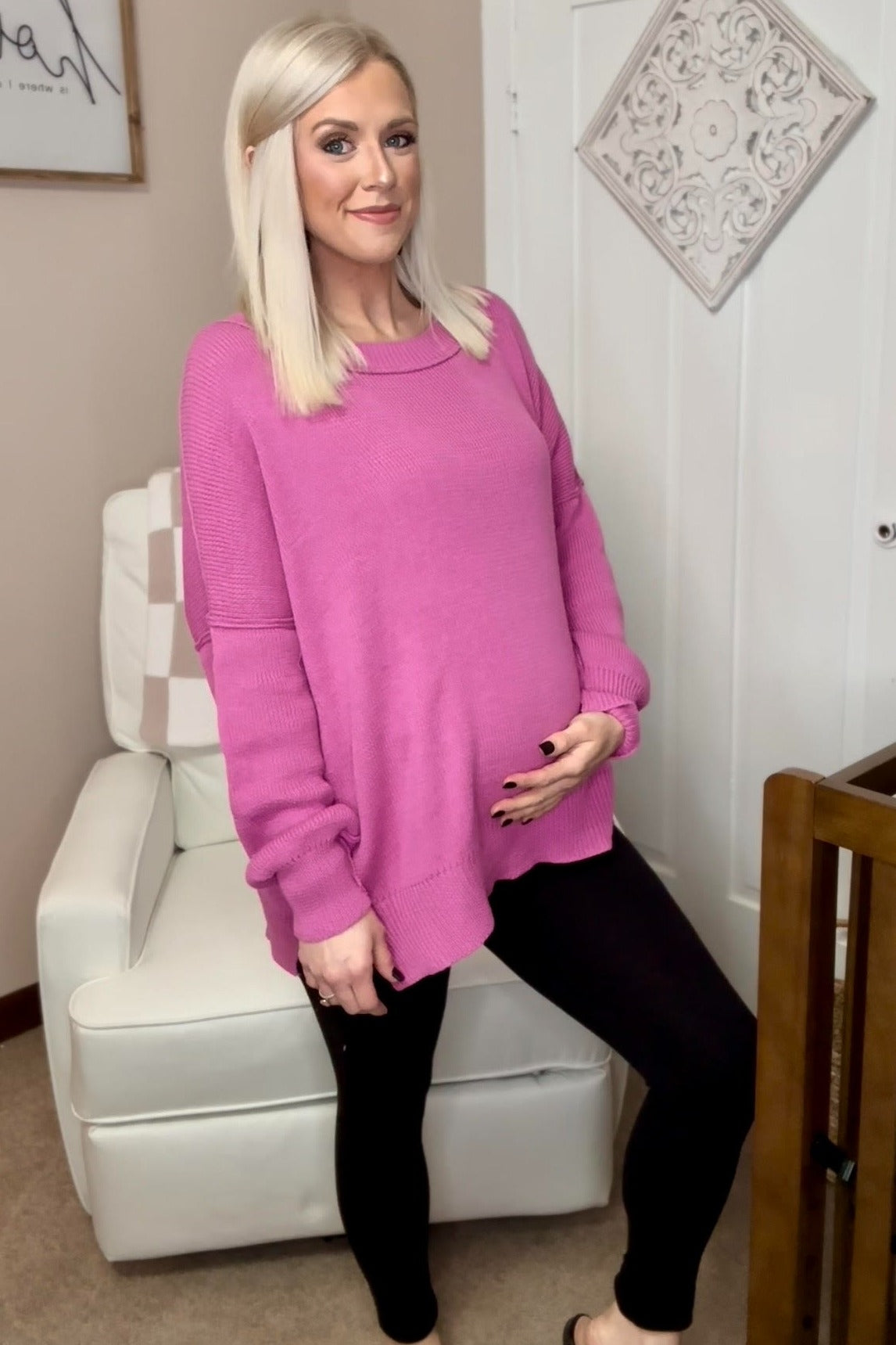 Magenta Exposed Seam Side Slit Maternity Sweater