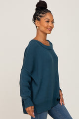 Teal Exposed Seam Side Slit Sweater
