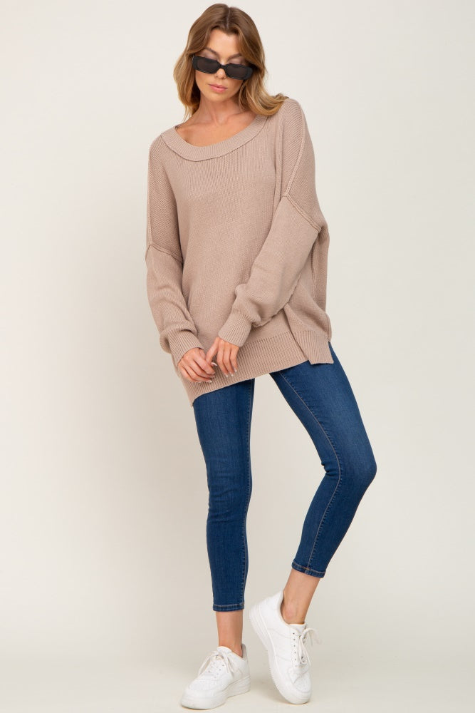 Taupe Exposed Seam Side Slit Sweater