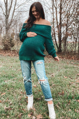 Forest Green Foldover Off Shoulder Maternity Sweater