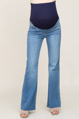 Blue Flare Leg Raw Hem Maternity Jeans