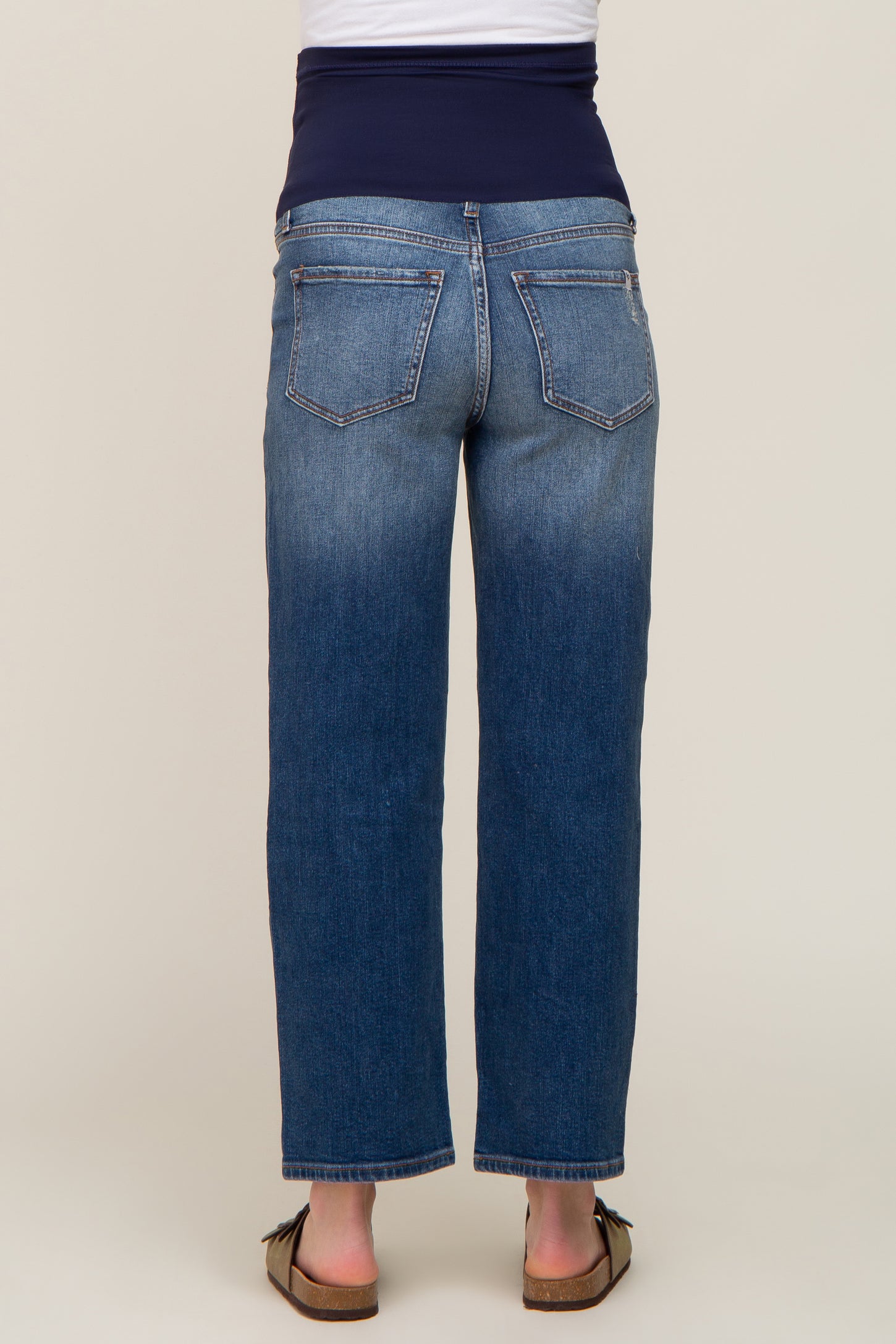 Medium Wash Distressed Knee Maternity Jeans