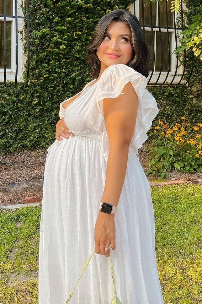 Ivory Deep V-Neck Button Down Maternity Maxi Dress