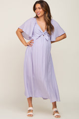 Lavender Front Tie Ruffle Sleeve Maternity Midi Dress