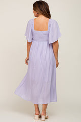 Lavender Front Tie Ruffle Sleeve Maternity Midi Dress
