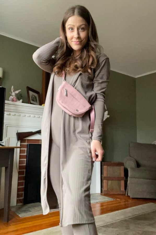 Mocha Ribbed Maternity Jumpsuit Two Piece Set