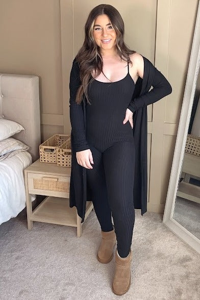 Black Ribbed Maternity Jumpsuit Two Piece Set