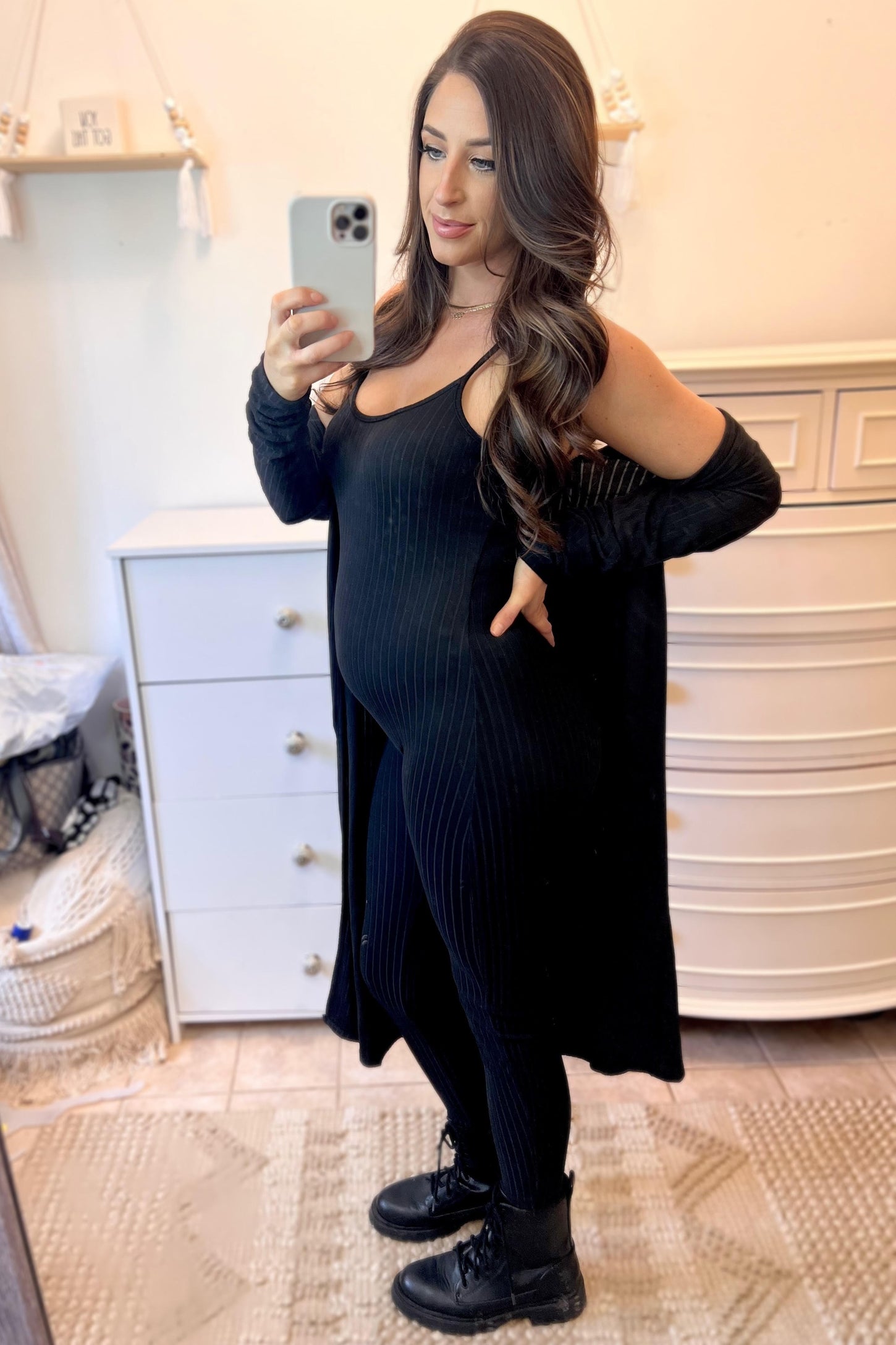 Black Ribbed Maternity Jumpsuit Two Piece Set