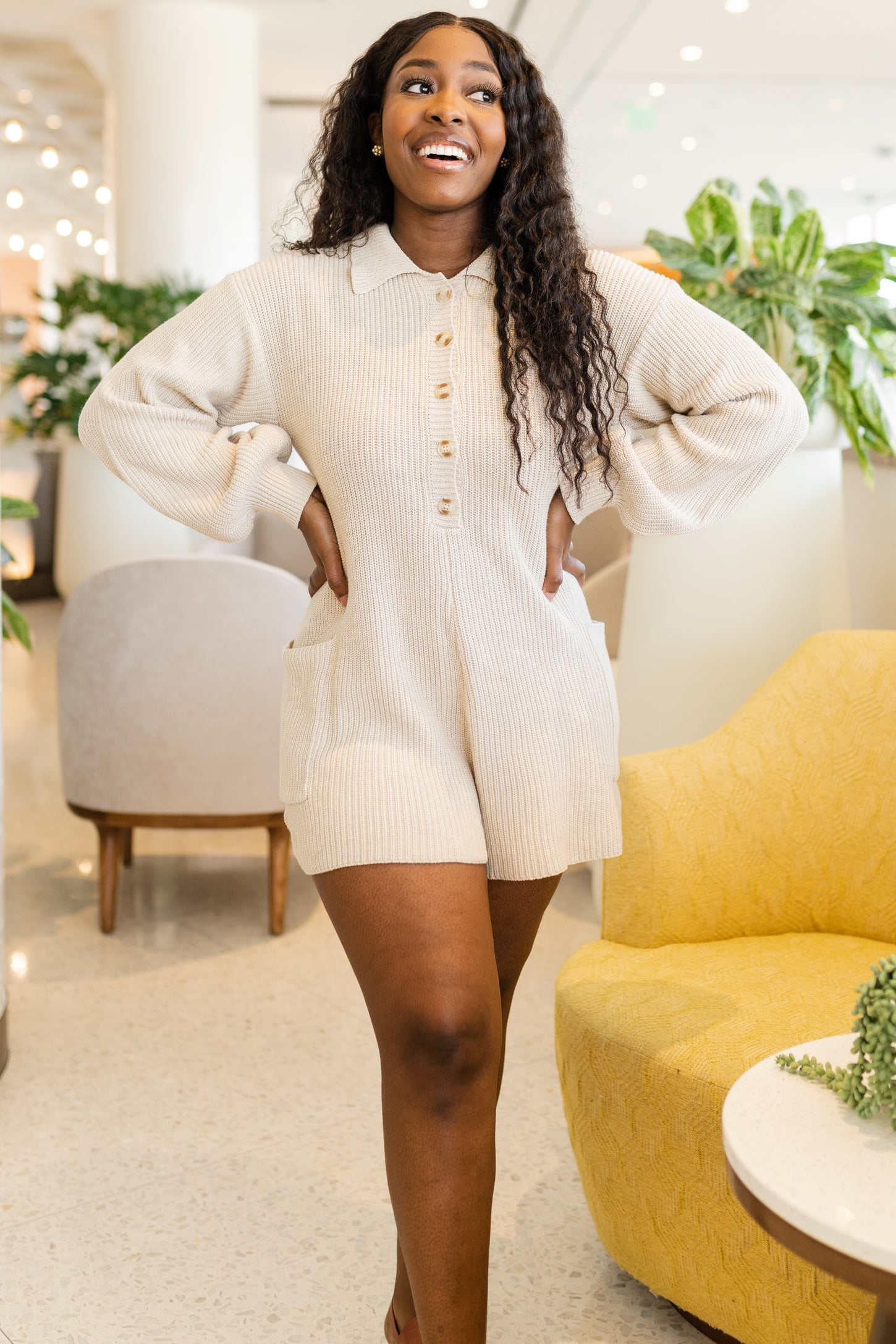 Cream Button Down Maternity Sweater Romper