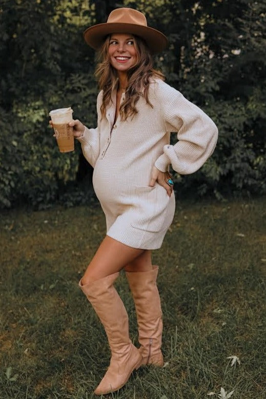 Cream Button Down Maternity Sweater Romper