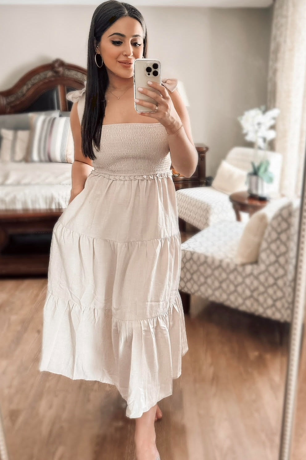 Pink Floral Shimmer Chiffon Midi Dress