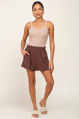 Brown Linen Maternity Shorts