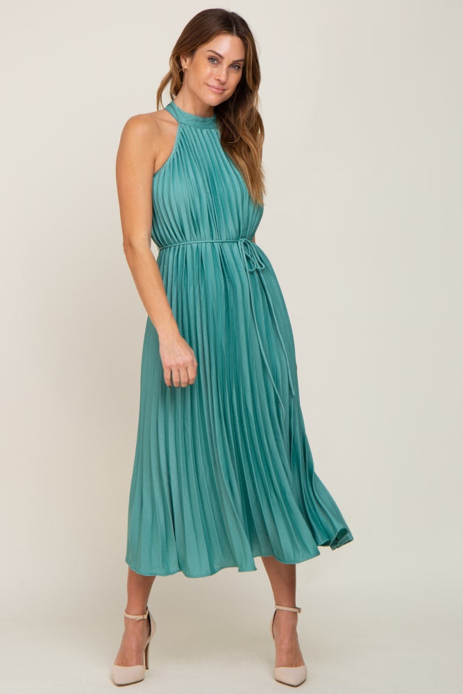 Mint Green Pleated Halter Dress