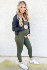 Olive Ribbed Bodycon Maternity Jumpsuit