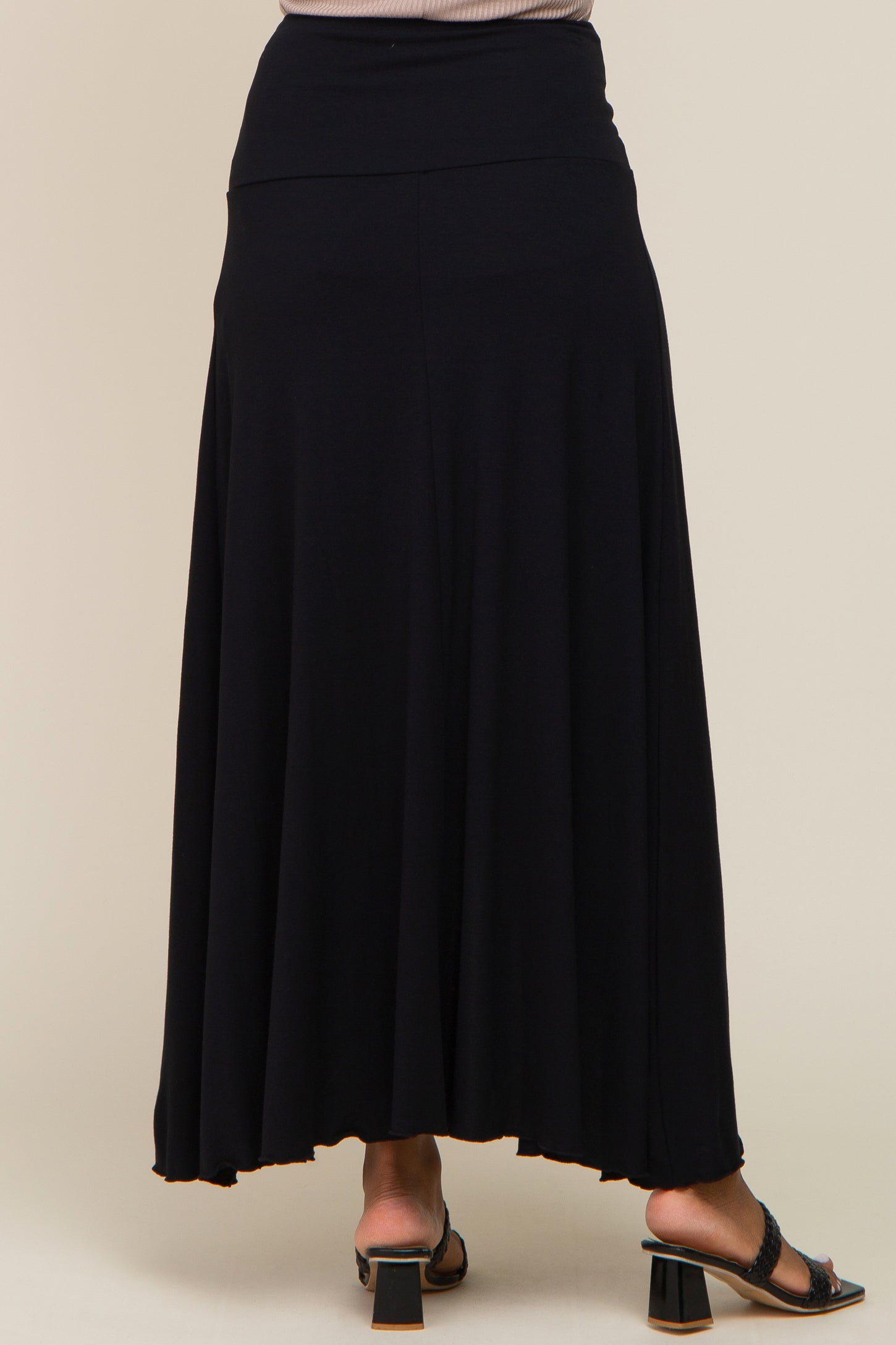 Black Hi-Lo Lettuce Hem Maxi Skirt