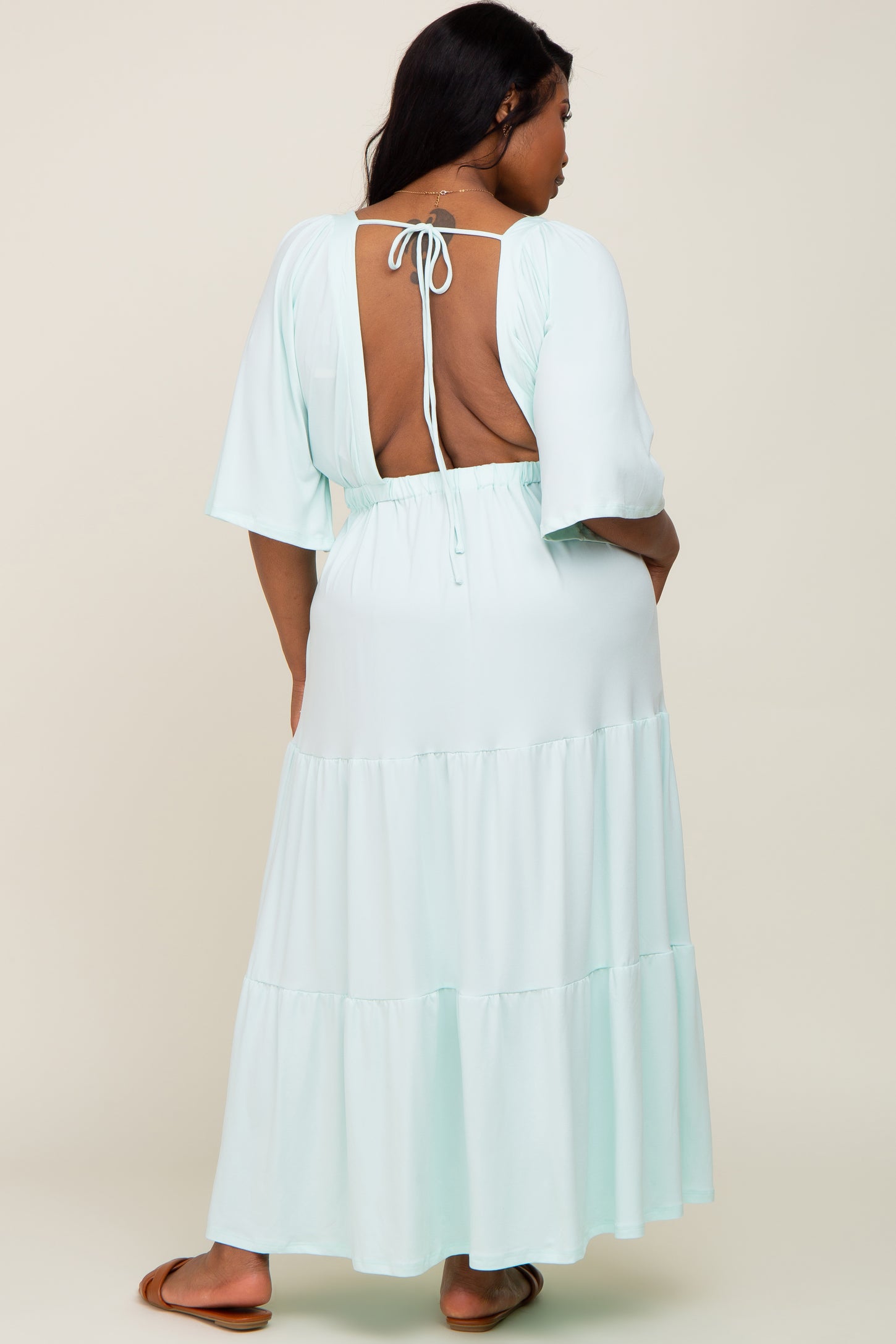 Mint Green Deep V-Neck Tiered Plus Maxi Dress