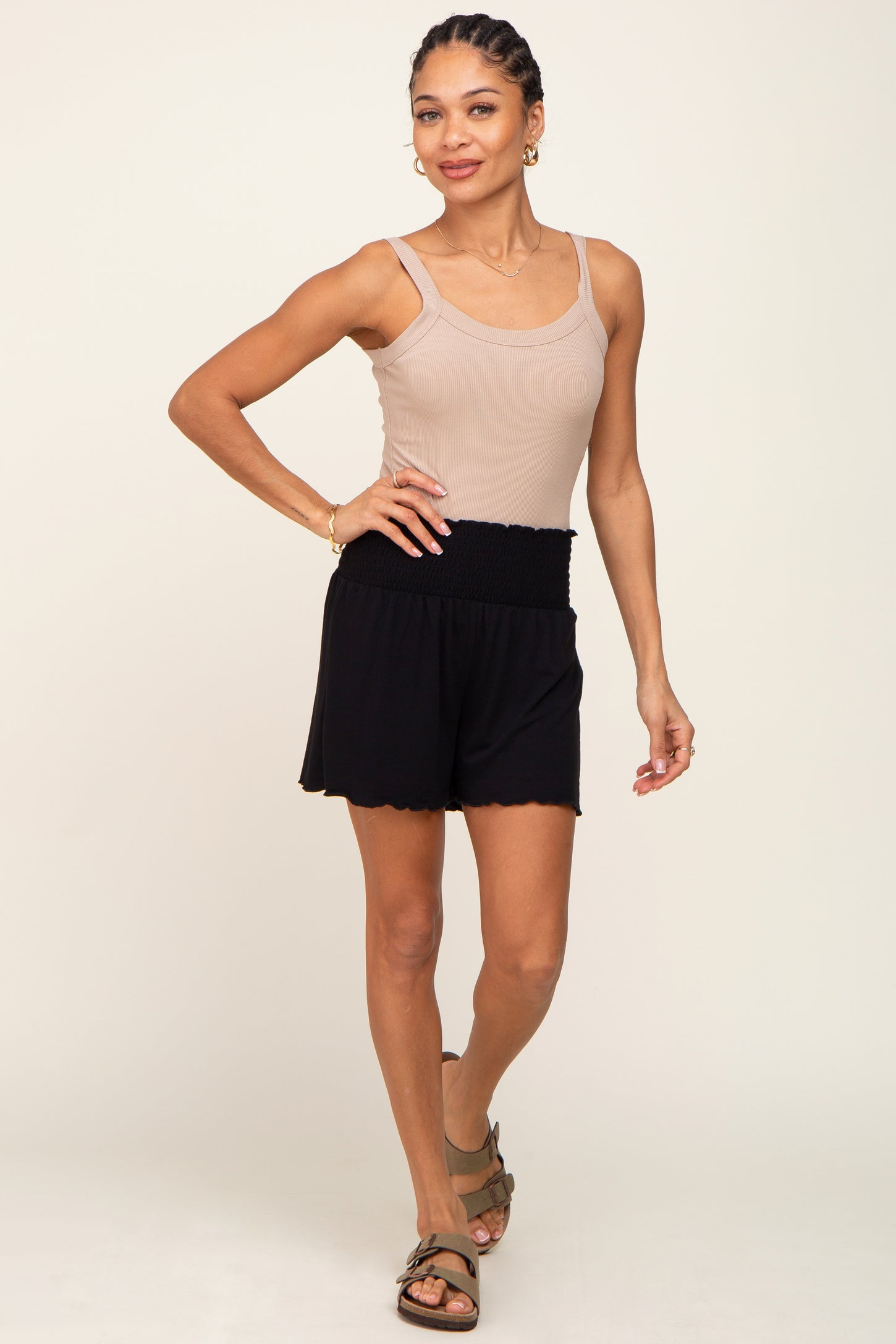 Black Smocked Maternity Lounge Shorts