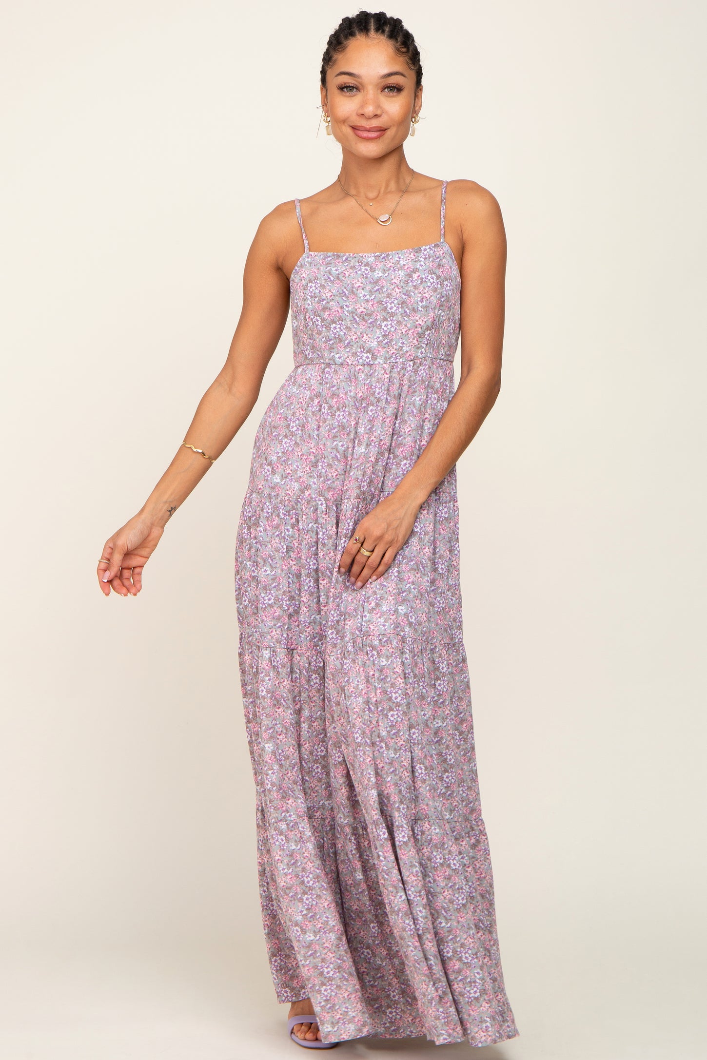 Pink Floral Tiered Maxi Dress