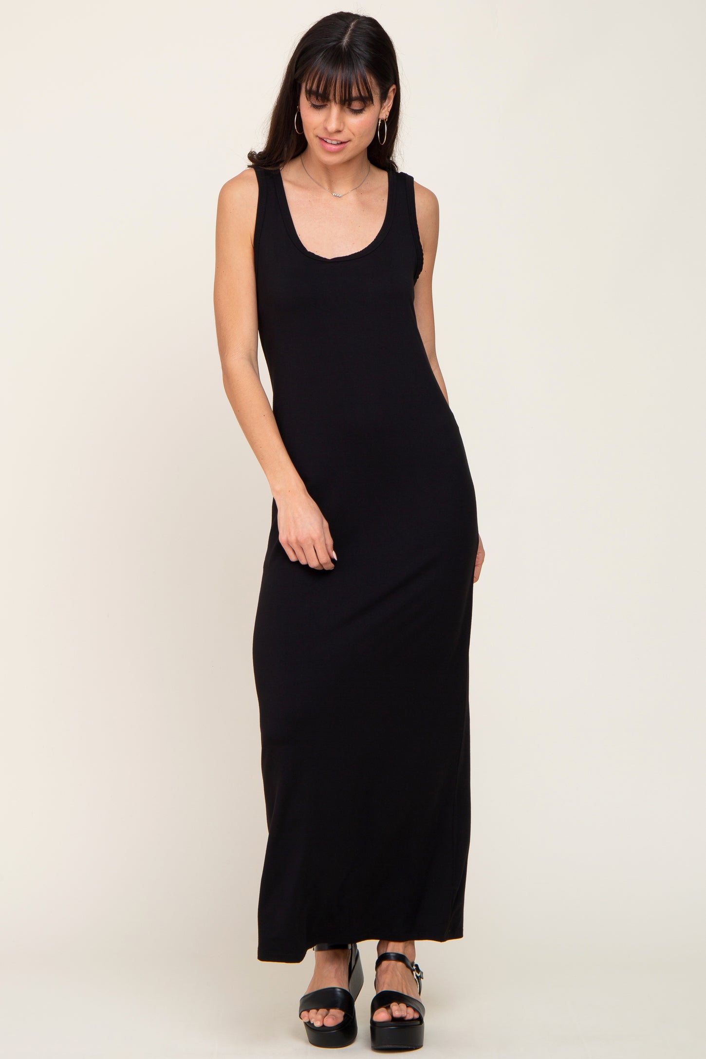 Black Basic Sleeveless Maternity Maxi Dress