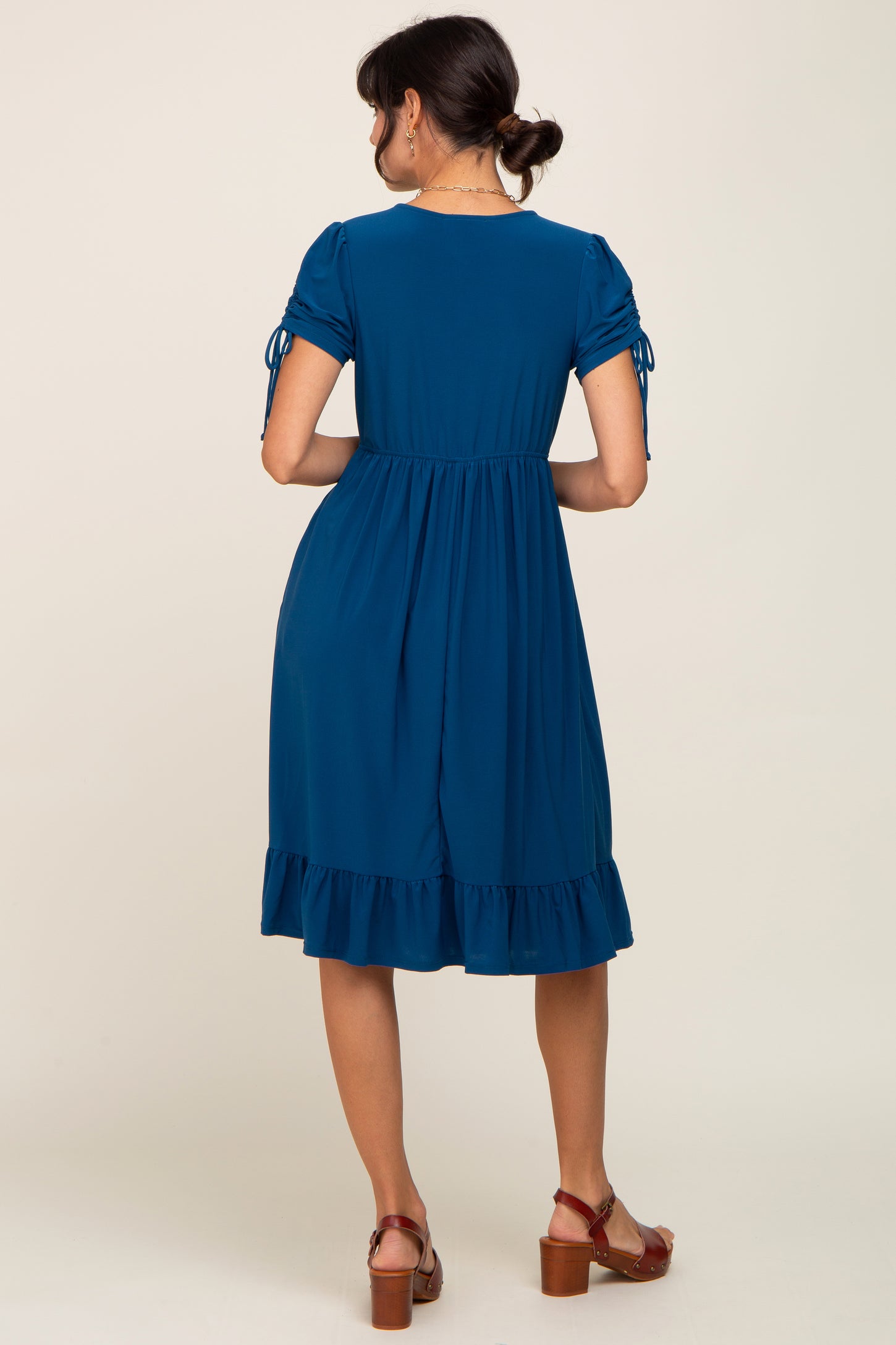 Deep Teal Cinched Sleeve Midi Dress