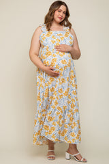 Ivory Floral Ruffle Strap Maternity Plus Maxi Dress