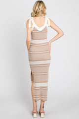 Taupe Striped Ribbed Sleeveless Knit Dress