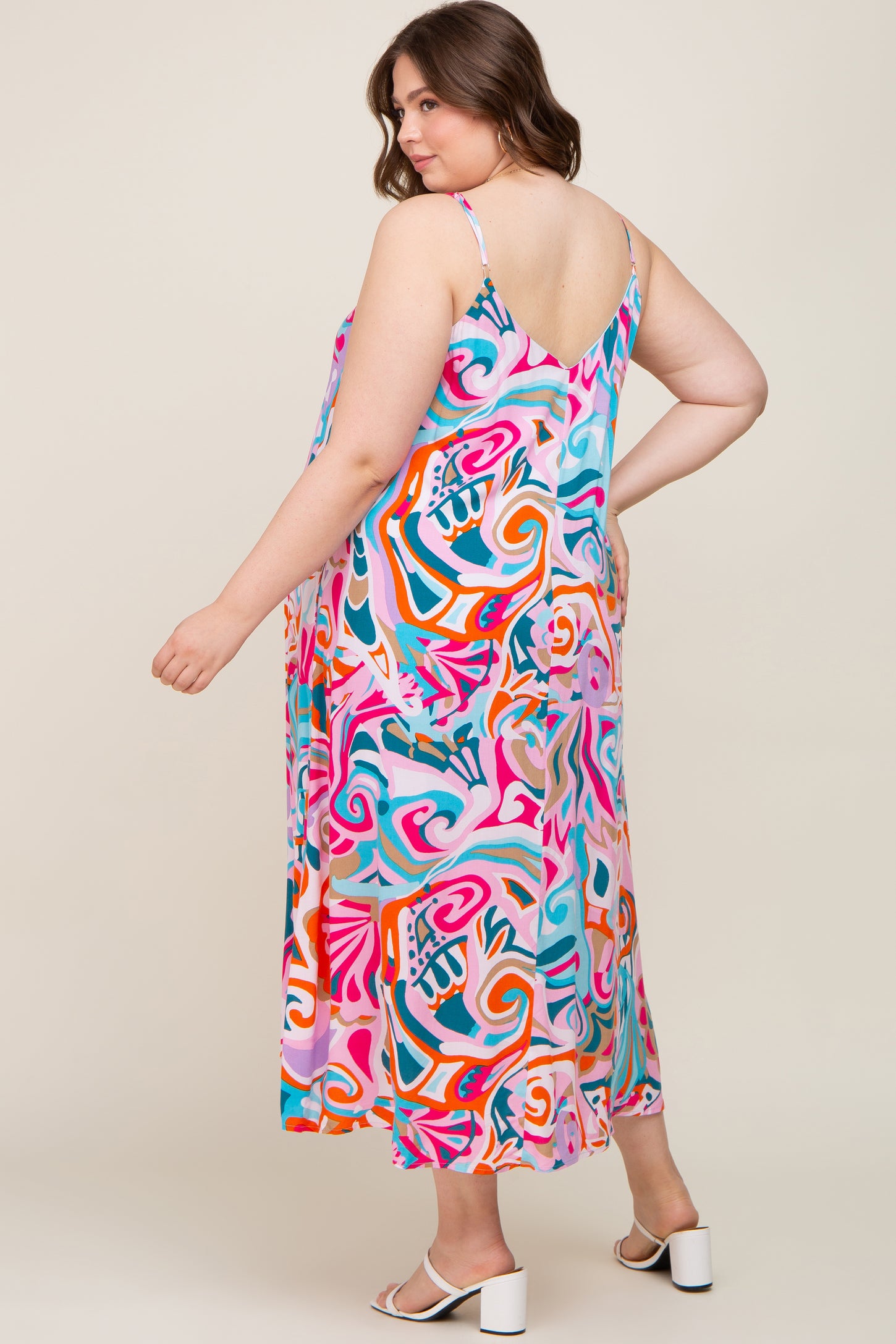 Multi-Color Sleeveless V-Neck Maternity Plus Maxi Dress