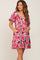 Pink Floral Sweetheart Neck Short Puff Sleeve Maternity Dress