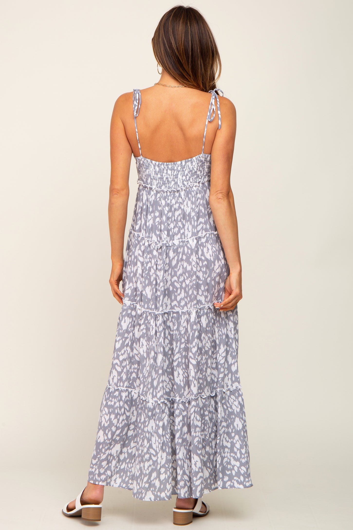 Grey Animal Print Tiered Maxi Dress