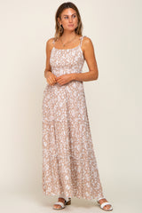 Taupe Animal Print Tiered Maxi Dress