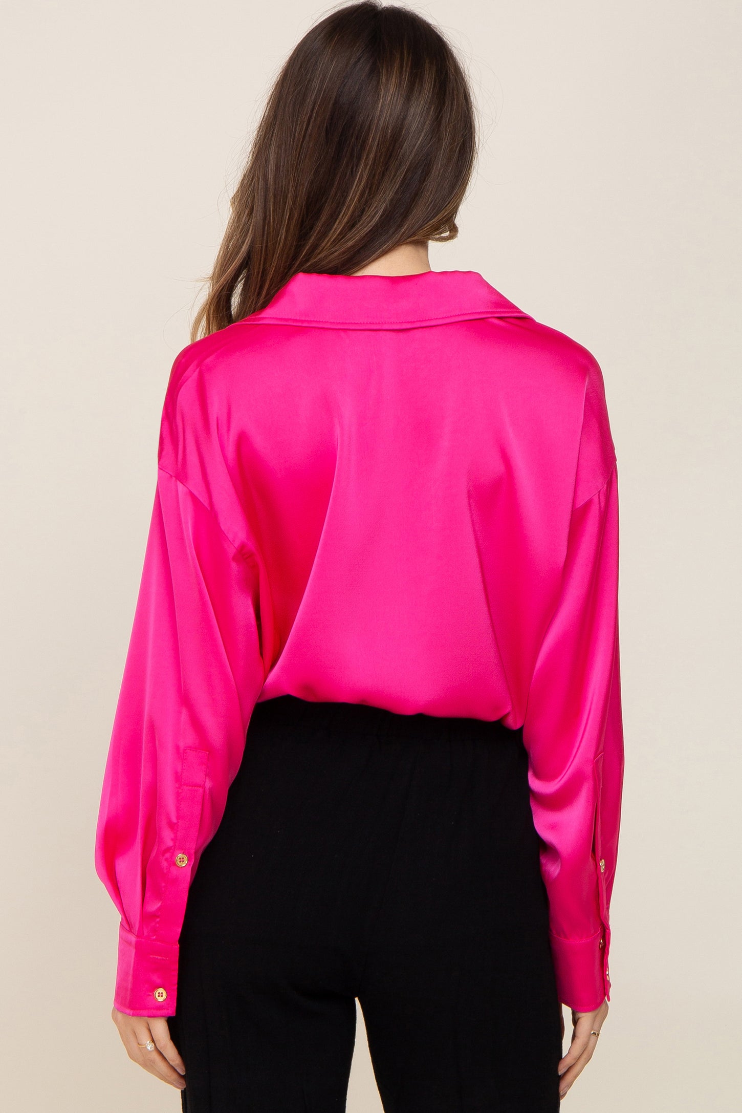 Fuchsia Satin Button Up Maternity Blouse