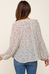Mint Green Floral Button Front Accent Top