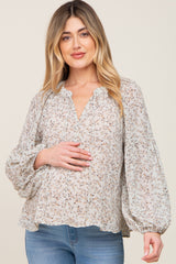 Mint Green Floral Button Front Accent Maternity Top