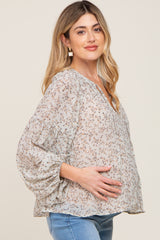 Mint Green Floral Button Front Accent Maternity Top