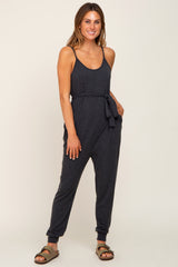 Charcoal Grey Sash Tie Jumpsuit