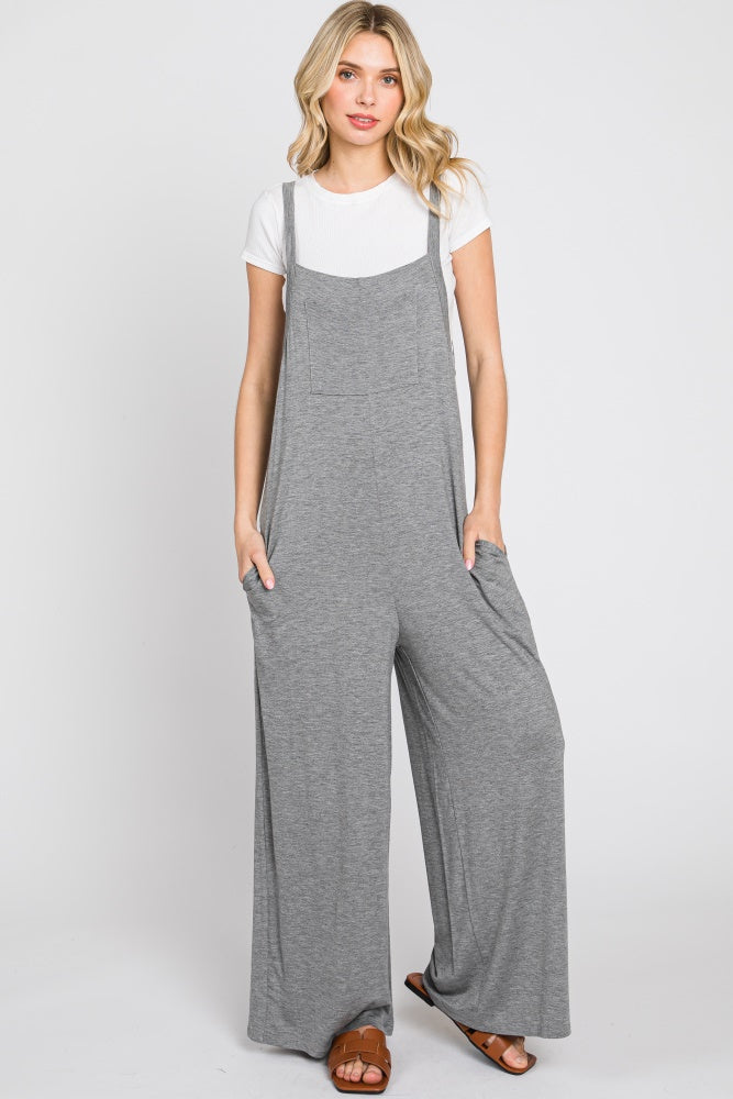 Heather Grey Sleeveless Pocketed Wide Leg Jumpsuit