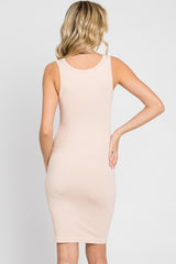 Light Pink Sleeveless Ribbed Knit Fitted Dress
