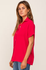 Fuchsia Collared Button-Down Short Sleeve Blouse