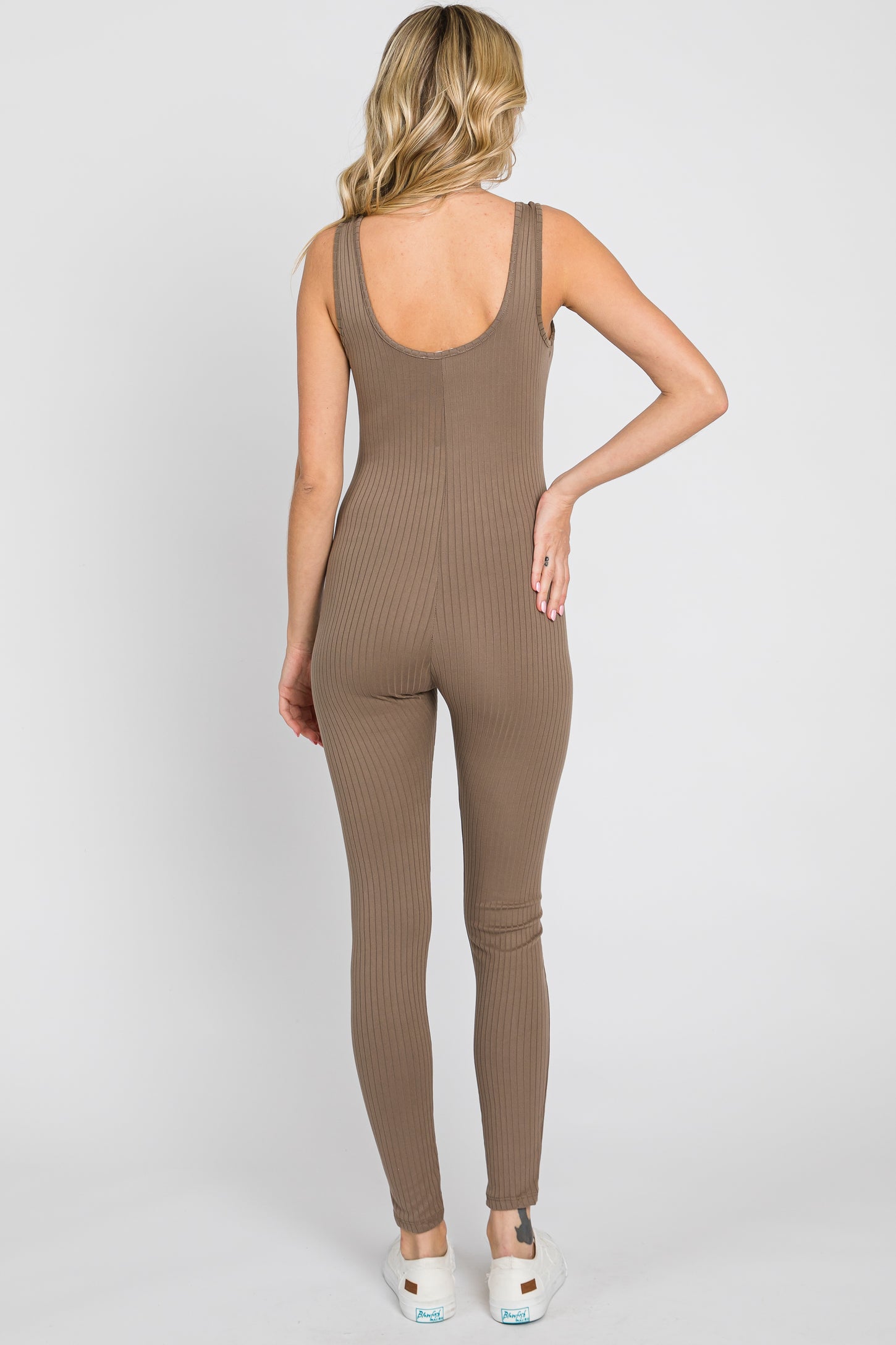 Taupe Ribbed Bodycon Jumpsuit