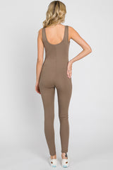 Taupe Ribbed Bodycon Jumpsuit