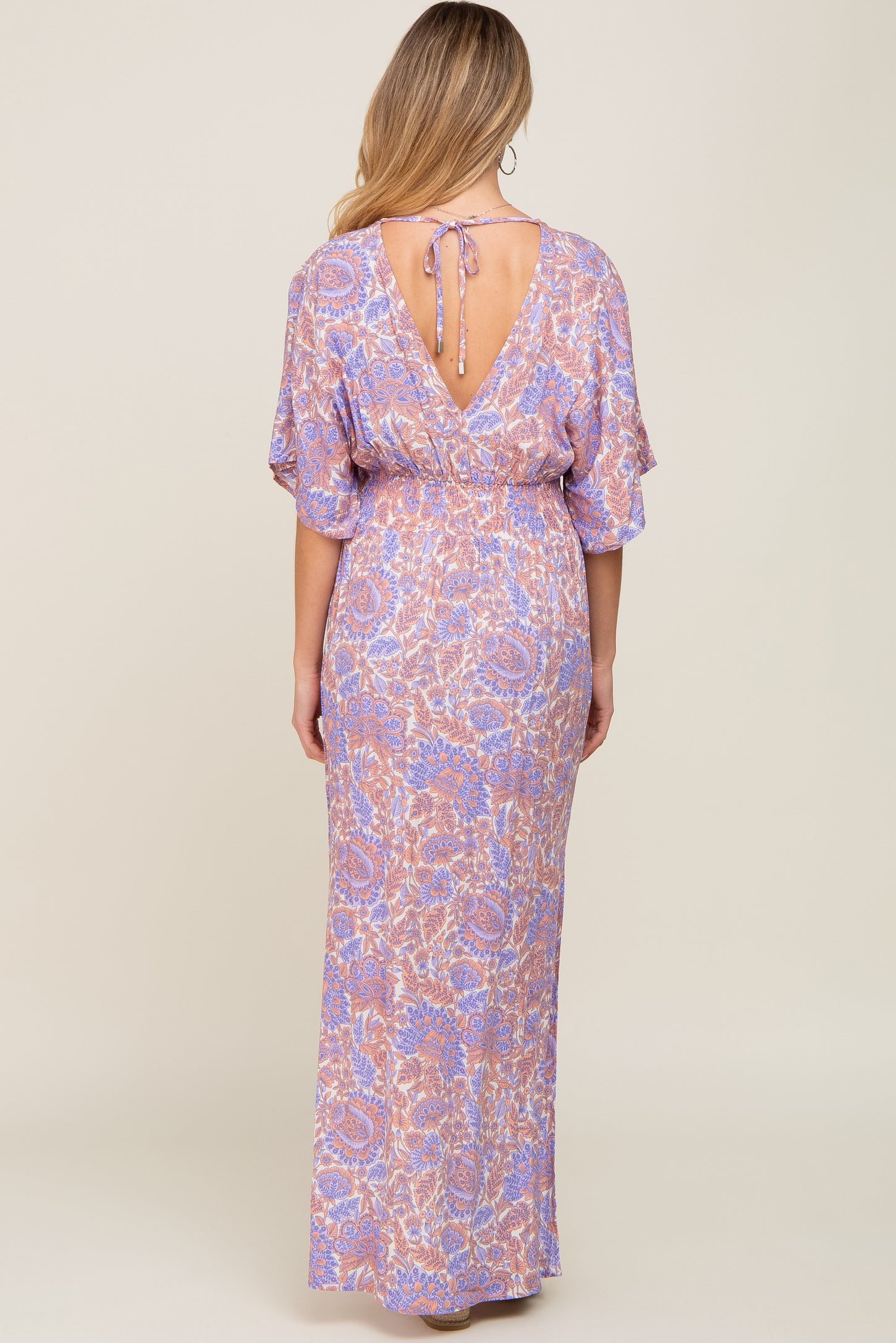 Multi-Color Floral V-Neck Smocked Waist Maternity Maxi Dress