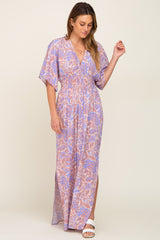Multi-Color Floral V-Neck Smocked Waist Maxi Dress