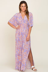 Multi-Color Floral V-Neck Smocked Waist Maxi Dress