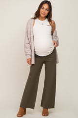 Olive Raw Hem Wide Leg Maternity Jeans