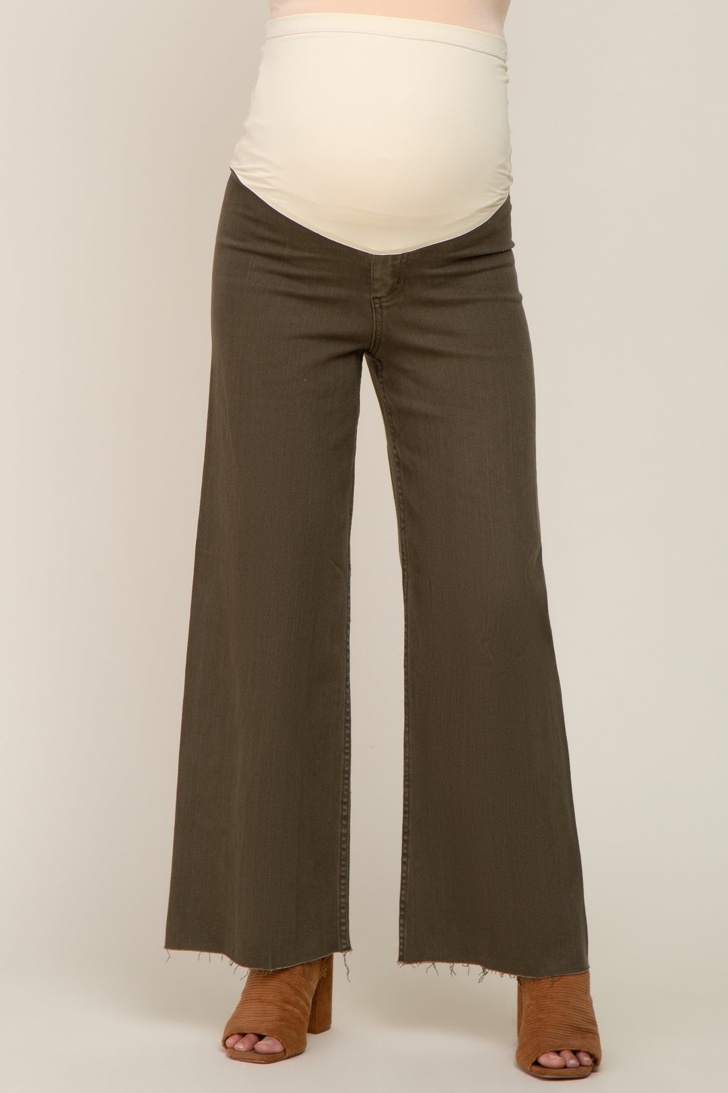 Olive Raw Hem Wide Leg Maternity Jeans