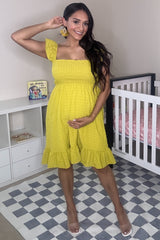 Lime Textured Sleeveless Smocked Maternity Dress