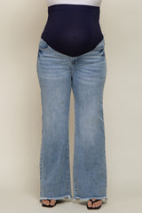 Light Blue Fringe Hem Maternity Plus Wide Leg Jeans