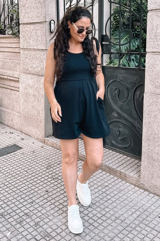 Black Knot Strap Maternity Romper