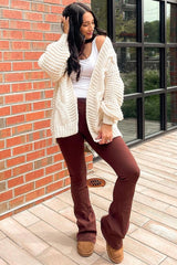 Brown Rib Knit Flare Maternity Leggings